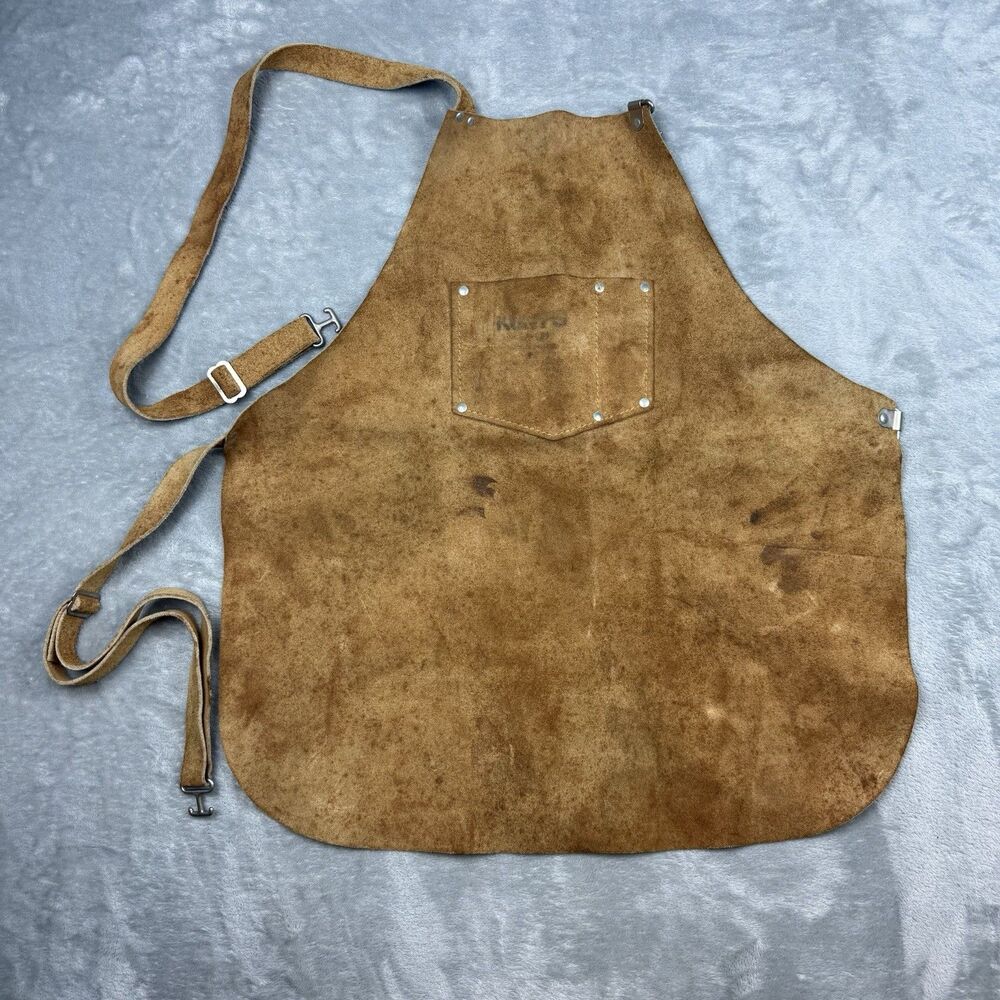 Vintage Brown Suede Leather Work Apron Adjustable Straps Tool Pocket Shop